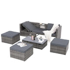 5 Piece Outdoor PE Wicker Sofa Set, Patio Conversation Furniture Set with Lift TOP Coffee Table and Lounger Sofa