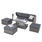 5 Piece Outdoor PE Wicker Sofa Set, Patio Conversation Furniture Set with Lift TOP Coffee Table and Lounger Sofa