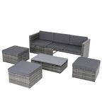 5 Piece Outdoor PE Wicker Sofa Set, Patio Conversation Furniture Set with Lift TOP Coffee Table and Lounger Sofa