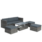 5 Piece Outdoor PE Wicker Sofa Set, Patio Conversation Furniture Set with Lift TOP Coffee Table and Lounger Sofa