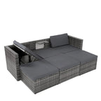 5 Piece Outdoor PE Wicker Sofa Set, Patio Conversation Furniture Set with Lift TOP Coffee Table and Lounger Sofa
