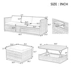 5 Piece Outdoor PE Wicker Sofa Set, Patio Conversation Furniture Set with Lift TOP Coffee Table and Lounger Sofa