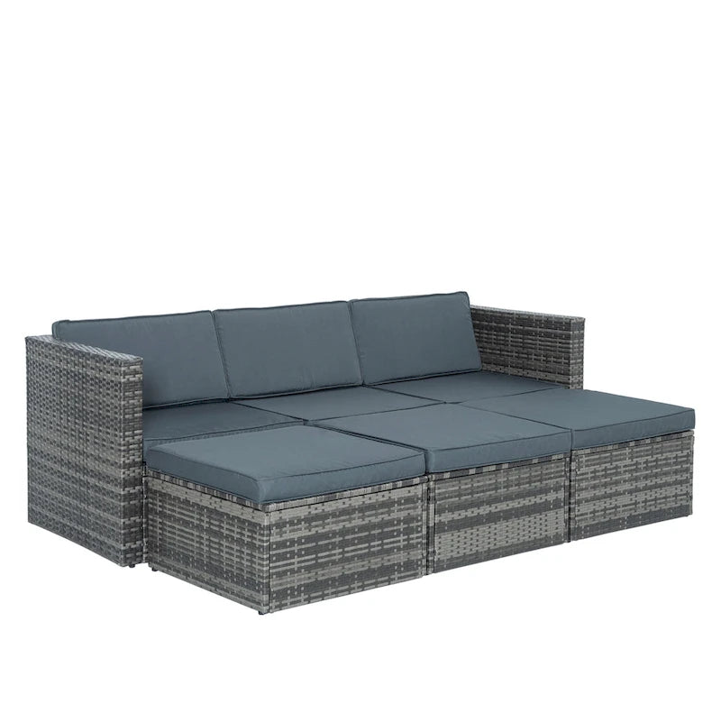 5 Piece Outdoor PE Wicker Sofa Set, Patio Conversation Furniture Set with Lift TOP Coffee Table and Lounger Sofa