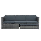 5 Piece Outdoor PE Wicker Sofa Set, Patio Conversation Furniture Set with Lift TOP Coffee Table and Lounger Sofa