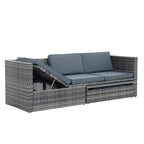 5 Piece Outdoor PE Wicker Sofa Set, Patio Conversation Furniture Set with Lift TOP Coffee Table and Lounger Sofa