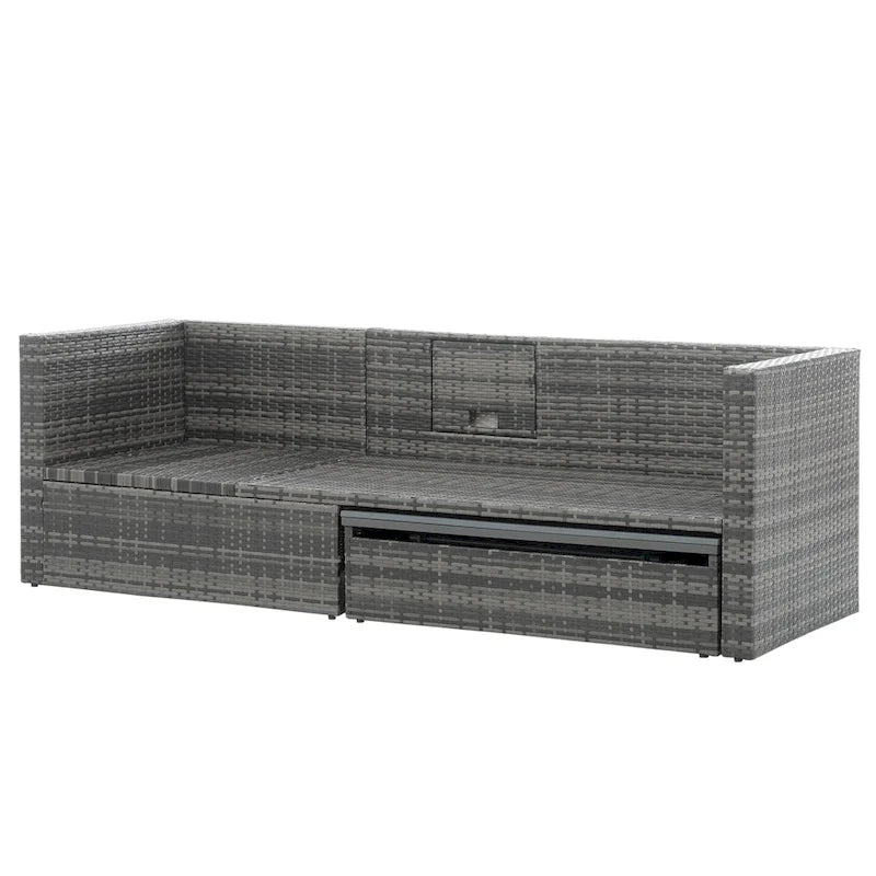 5 Piece Outdoor PE Wicker Sofa Set, Patio Conversation Furniture Set with Lift TOP Coffee Table and Lounger Sofa