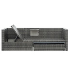 5 Piece Outdoor PE Wicker Sofa Set, Patio Conversation Furniture Set with Lift TOP Coffee Table and Lounger Sofa