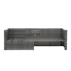 5 Piece Outdoor PE Wicker Sofa Set, Patio Conversation Furniture Set with Lift TOP Coffee Table and Lounger Sofa