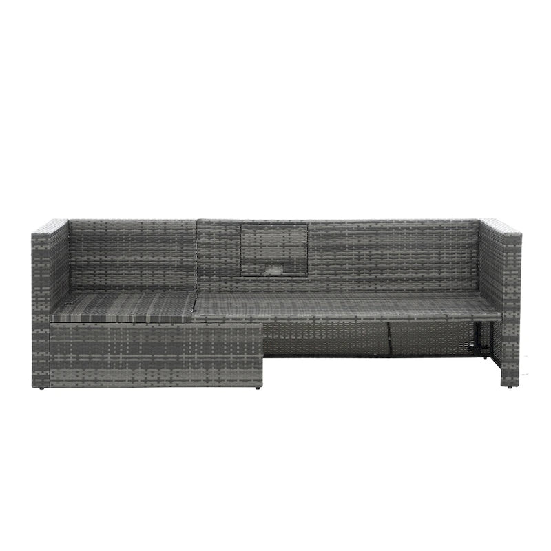 5 Piece Outdoor PE Wicker Sofa Set, Patio Conversation Furniture Set with Lift TOP Coffee Table and Lounger Sofa