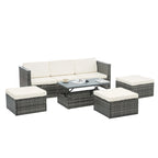 5 Piece Outdoor PE Wicker Sofa Set, Patio Conversation Furniture Set with Lift TOP Coffee Table and Lounger Sofa