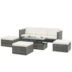 5 Piece Outdoor PE Wicker Sofa Set, Patio Conversation Furniture Set with Lift TOP Coffee Table and Lounger Sofa
