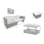 5 Piece Outdoor PE Wicker Sofa Set, Patio Conversation Furniture Set with Lift TOP Coffee Table and Lounger Sofa