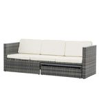 5 Piece Outdoor PE Wicker Sofa Set, Patio Conversation Furniture Set with Lift TOP Coffee Table and Lounger Sofa