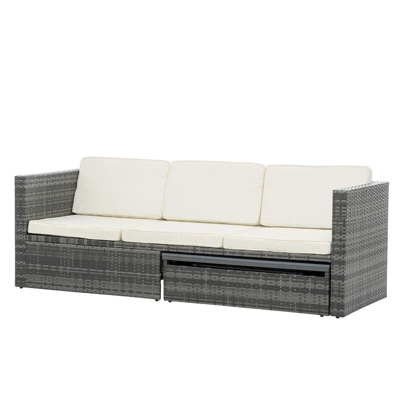 5 Piece Outdoor PE Wicker Sofa Set, Patio Conversation Furniture Set with Lift TOP Coffee Table and Lounger Sofa