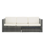 5 Piece Outdoor PE Wicker Sofa Set, Patio Conversation Furniture Set with Lift TOP Coffee Table and Lounger Sofa