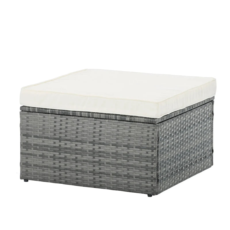 5 Piece Outdoor PE Wicker Sofa Set, Patio Conversation Furniture Set with Lift TOP Coffee Table and Lounger Sofa