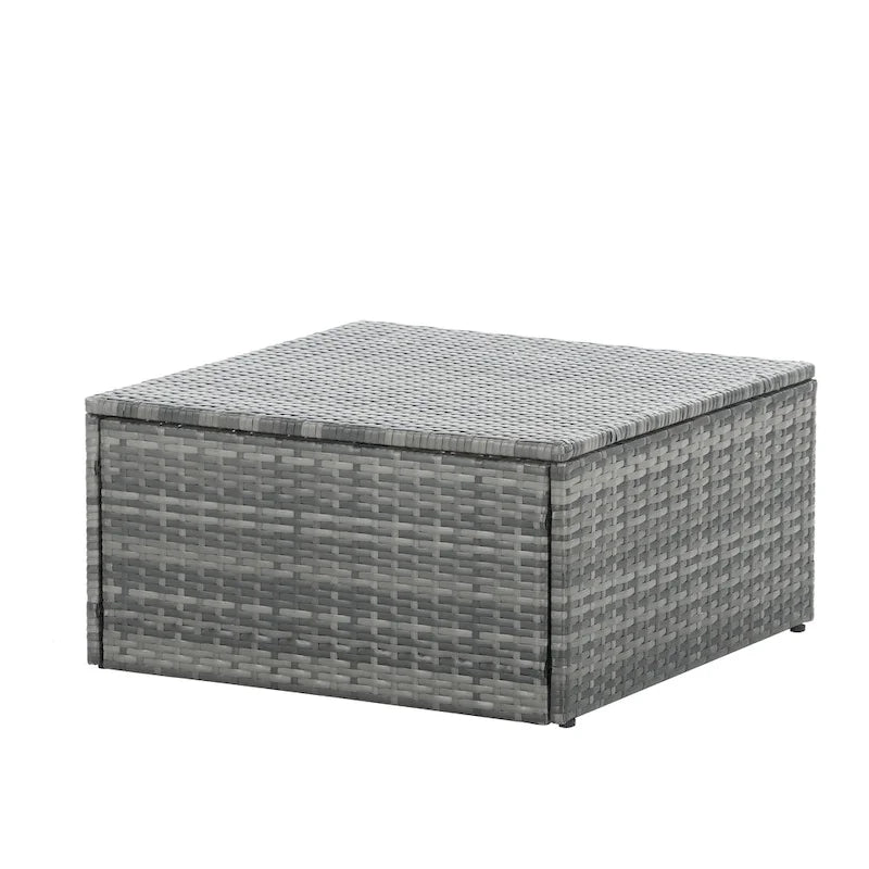 5 Piece Outdoor PE Wicker Sofa Set, Patio Conversation Furniture Set with Lift TOP Coffee Table and Lounger Sofa