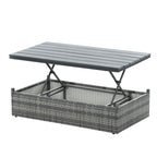 5 Piece Outdoor PE Wicker Sofa Set, Patio Conversation Furniture Set with Lift TOP Coffee Table and Lounger Sofa