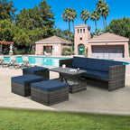 5 Piece Outdoor PE Wicker Sofa Set, Patio Conversation Furniture Set with Lift TOP Coffee Table and Lounger Sofa
