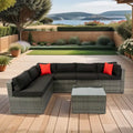 5 Pcs Outdoor Sectional Sofa Set, All-Weather PE Rattan Conversation Furniture Set with Coffee Table and 2 Pillows