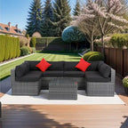5 Pcs Outdoor Sectional Sofa Set, All-Weather PE Rattan Conversation Furniture Set with Coffee Table and 2 Pillows