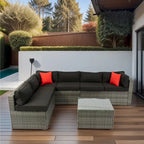 5 Pcs Outdoor Sectional Sofa Set, All-Weather PE Rattan Conversation Furniture Set with Coffee Table and 2 Pillows