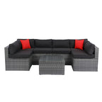 5 Pcs Outdoor Sectional Sofa Set, All-Weather PE Rattan Conversation Furniture Set with Coffee Table and 2 Pillows