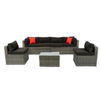 5 Pcs Outdoor Sectional Sofa Set, All-Weather PE Rattan Conversation Furniture Set with Coffee Table and 2 Pillows