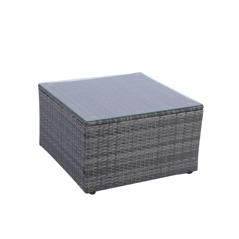 5 Pcs Outdoor Sectional Sofa Set, All-Weather PE Rattan Conversation Furniture Set with Coffee Table and 2 Pillows