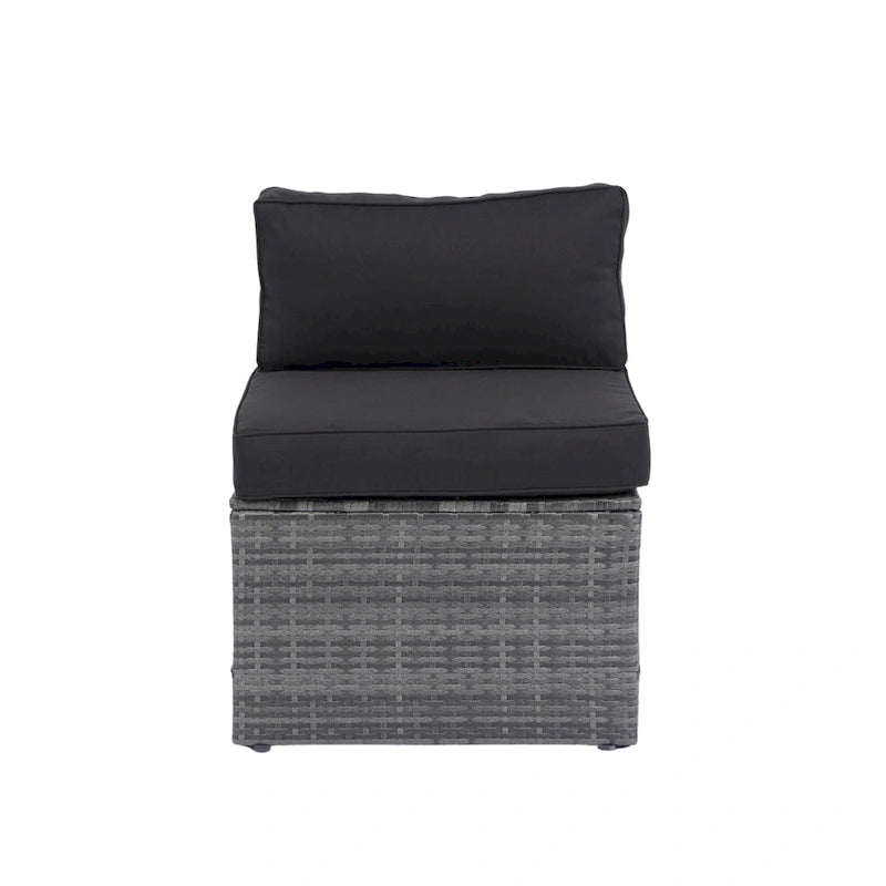 5 Pcs Outdoor Sectional Sofa Set, All-Weather PE Rattan Conversation Furniture Set with Coffee Table and 2 Pillows