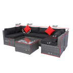 5 Pcs Outdoor Sectional Sofa Set, All-Weather PE Rattan Conversation Furniture Set with Coffee Table and 2 Pillows