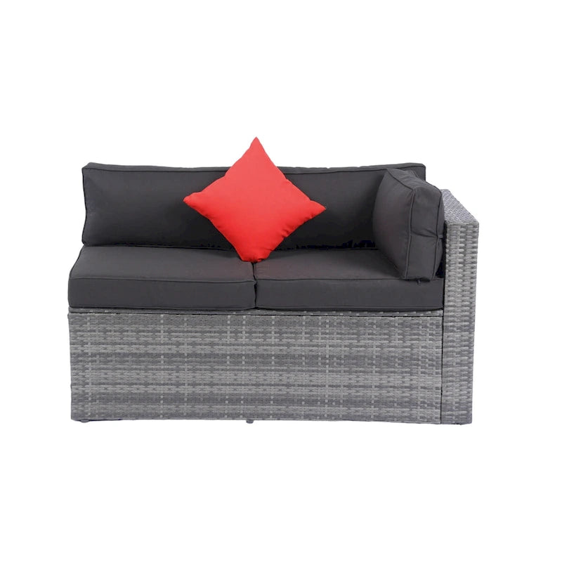 5 Pcs Outdoor Sectional Sofa Set, All-Weather PE Rattan Conversation Furniture Set with Coffee Table and 2 Pillows
