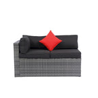5 Pcs Outdoor Sectional Sofa Set, All-Weather PE Rattan Conversation Furniture Set with Coffee Table and 2 Pillows