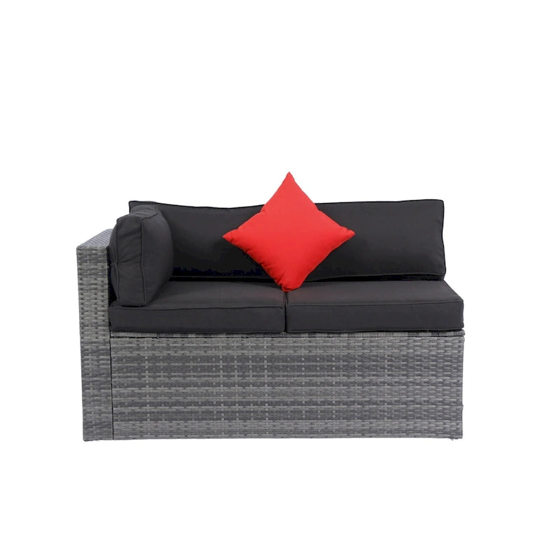 5 Pcs Outdoor Sectional Sofa Set, All-Weather PE Rattan Conversation Furniture Set with Coffee Table and 2 Pillows