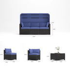 6 Piece Patio Furniture Set, Outdoor Sectional Sofa Set with Canopy and Backrest, Patio Conversation Set with Coffee Table