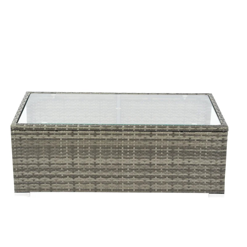 8 Pcs Patio L-Shaped Sectional Sofa Set, Outdoor Wicker Rattan Furniture Set with One Storage Box Under Seat and Coffee Table