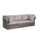 5 Piece Patio Wicker Furniture Sets, Outdoor Rattan Daybed with Retractable Canopy, Sectional Sofa Set with Adjustable Back