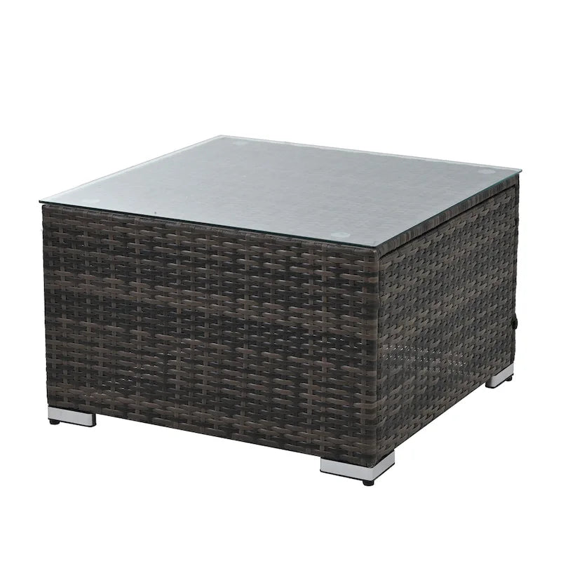 5 Piece Patio Wicker Furniture Sets, Outdoor Rattan Daybed with Retractable Canopy, Sectional Sofa Set with Adjustable Back