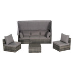 5 Piece Patio Wicker Furniture Sets, Outdoor Rattan Daybed with Retractable Canopy, Sectional Sofa Set with Adjustable Back