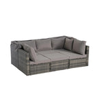 5 Piece Patio Wicker Furniture Sets, Outdoor Rattan Daybed with Retractable Canopy, Sectional Sofa Set with Adjustable Back