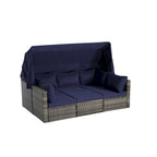 5 Piece Patio Wicker Furniture Sets, Outdoor Rattan Daybed with Retractable Canopy, Sectional Sofa Set with Adjustable Back
