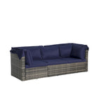 5 Piece Patio Wicker Furniture Sets, Outdoor Rattan Daybed with Retractable Canopy, Sectional Sofa Set with Adjustable Back