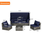 5 Piece Patio Wicker Furniture Sets, Outdoor Rattan Daybed with Retractable Canopy, Sectional Sofa Set with Adjustable Back