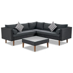 4 Piece Outdoor Furniture Set, All Weather Conversation Set, L-Shape Wicker Sofa Set with Pillows and Coffee Table