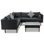 4 Piece Outdoor Furniture Set, All Weather Conversation Set, L-Shape Wicker Sofa Set with Pillows and Coffee Table