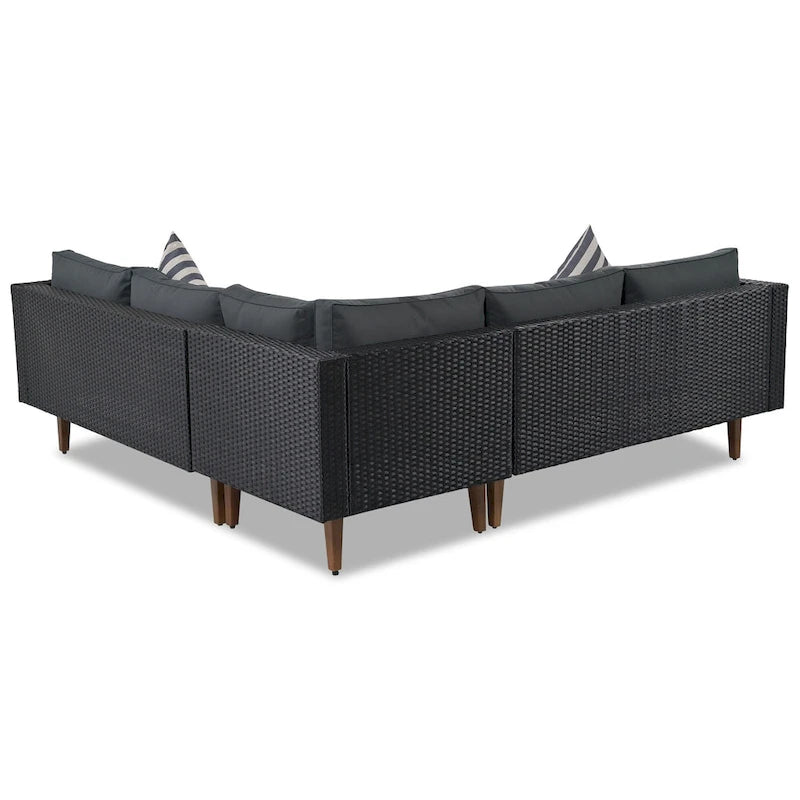 4 Piece Outdoor Furniture Set, All Weather Conversation Set, L-Shape Wicker Sofa Set with Pillows and Coffee Table