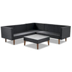4 Piece Outdoor Furniture Set, All Weather Conversation Set, L-Shape Wicker Sofa Set with Pillows and Coffee Table