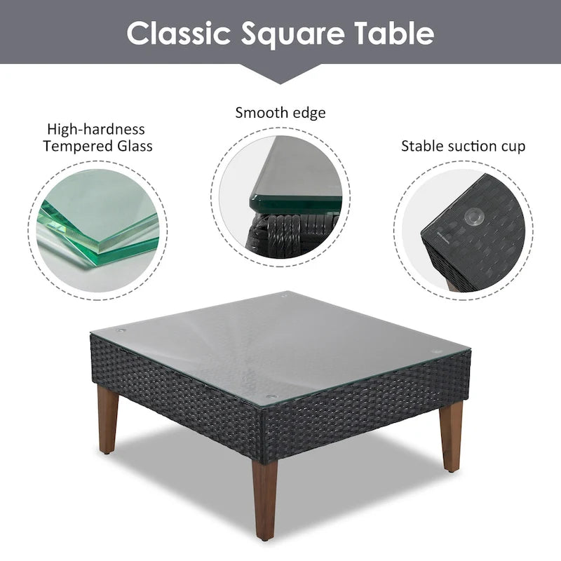 4 Piece Outdoor Furniture Set, All Weather Conversation Set, L-Shape Wicker Sofa Set with Pillows and Coffee Table