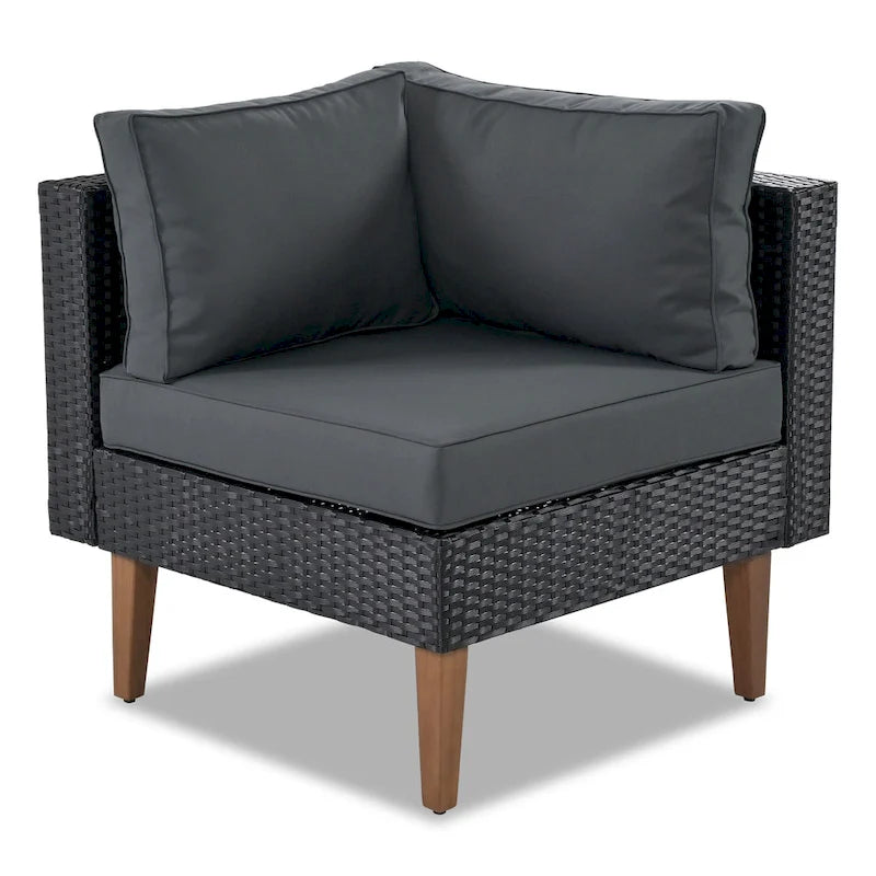 4 Piece Outdoor Furniture Set, All Weather Conversation Set, L-Shape Wicker Sofa Set with Pillows and Coffee Table