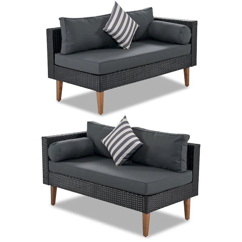 4 Piece Outdoor Furniture Set, All Weather Conversation Set, L-Shape Wicker Sofa Set with Pillows and Coffee Table